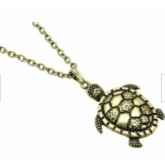 Gold Sea Turtle Necklace Plated 28-30" Burnished Sea Life Nautical Island - Picture 2 of 4